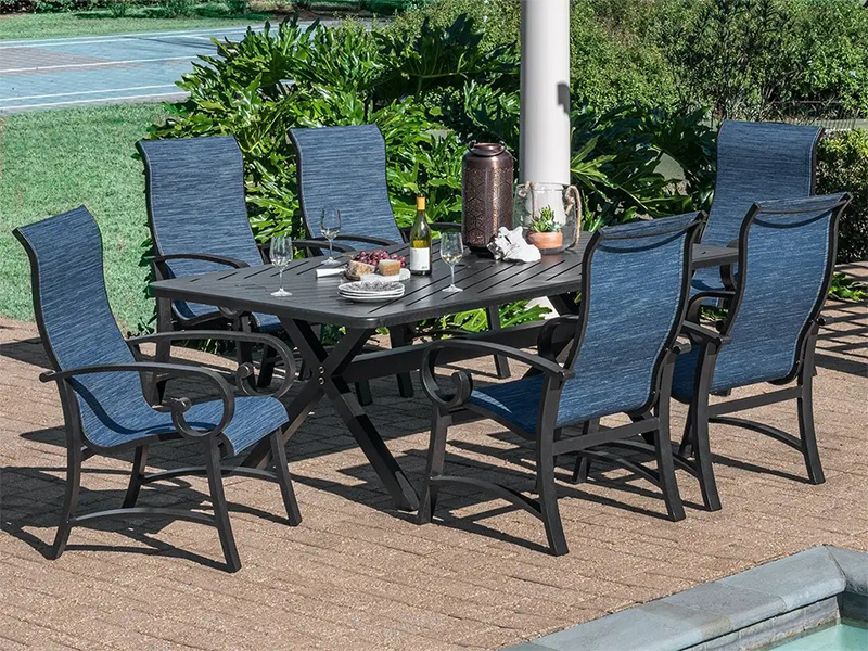 Juego de comedor de 7 piezas Solstice de aluminio bronce envejecido con textilene (mesa de 84x42