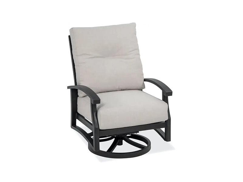 Sillón club giratorio Solstice de aluminio bronce envejecido con cojines para patio