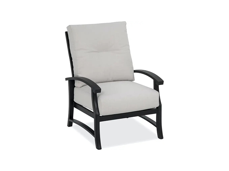 Sillón club Solstice de aluminio bronce envejecido con cojines para patio