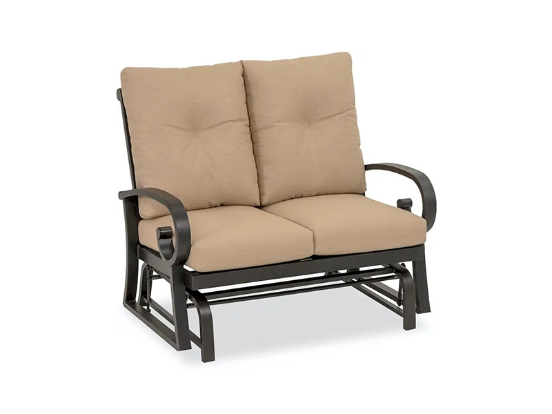 Mecedora loveseat Solstice de aluminio con cojines para patio