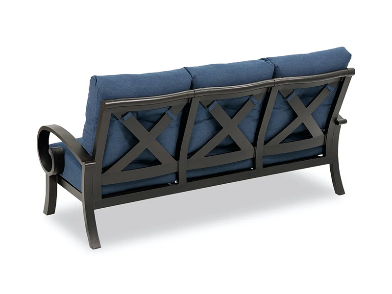 Sofá Lodge de aluminio bronce envejecido con cojines para patio