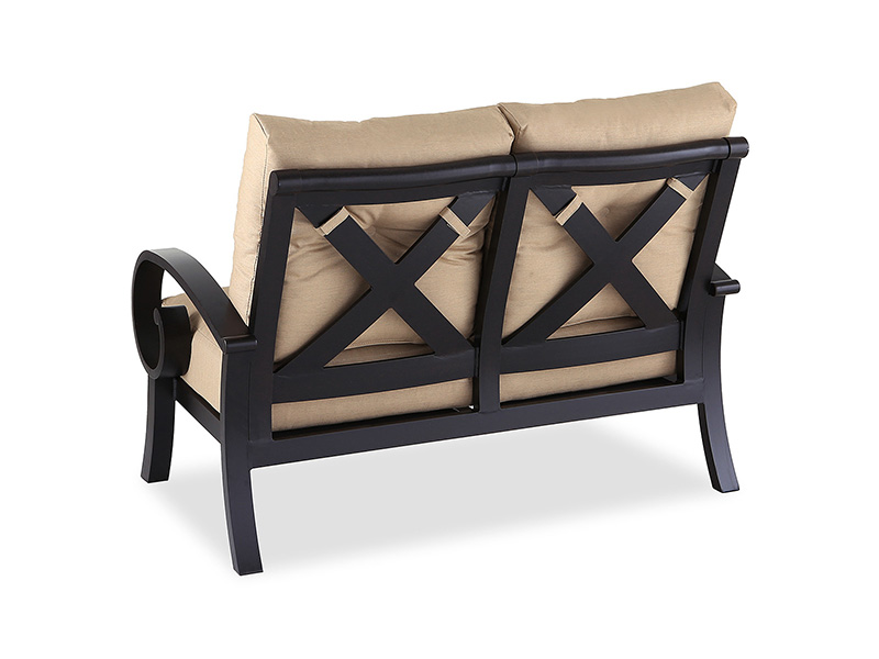 Loveseat Lodge de aluminio bronce envejecido con cojines para patio