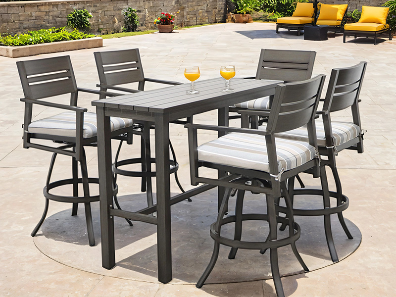 Juego de 6 piezas Aspect de aluminio para patio con taburetes giratorios de bar