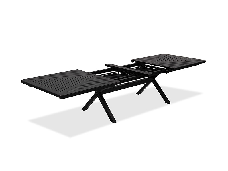 Mesa de comedor extensible para patio Solstice de aluminio bronce envejecido 84-130x44