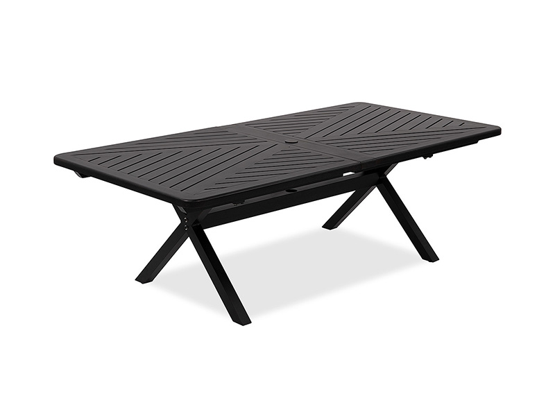 Mesa de comedor extensible para patio Solstice de aluminio bronce envejecido 84-130x44