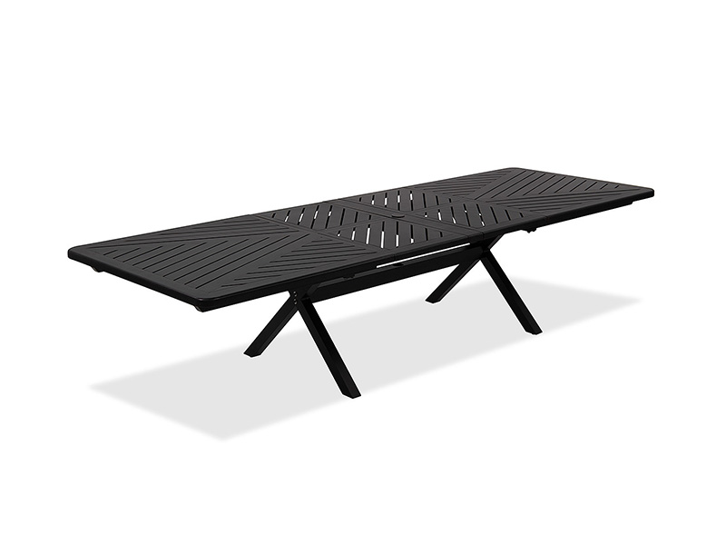 Mesa de comedor extensible para patio Solstice de aluminio bronce envejecido 84-130x44