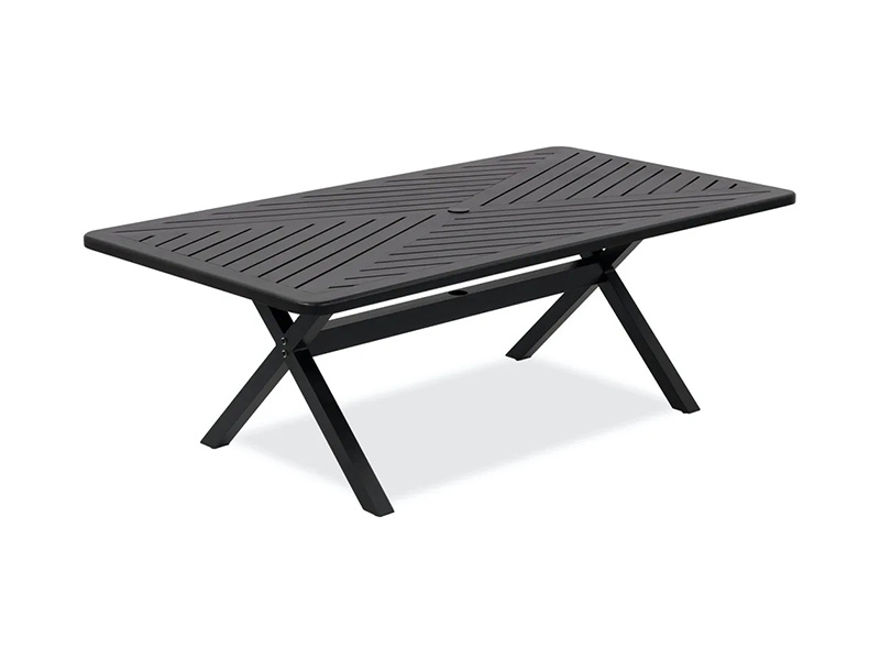 Mesa de comedor para patio Solstice de aluminio bronce envejecido 84x44