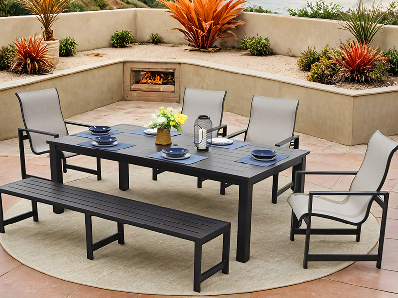 Juego de comedor de 6 piezas AOBAM de aluminio para patio (mesa de 86x44